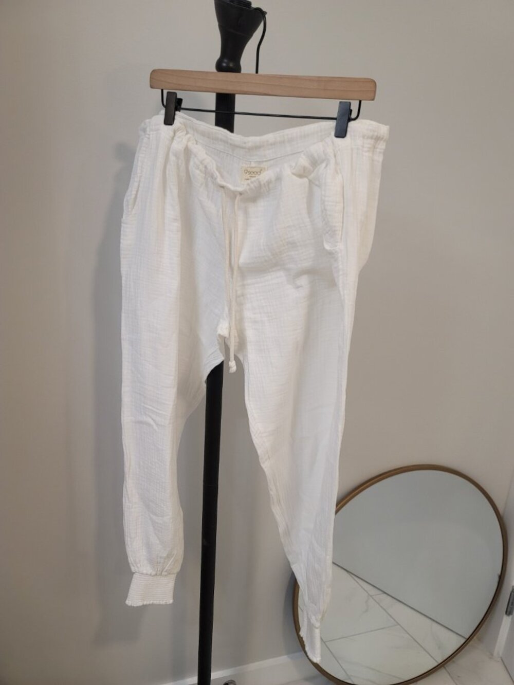 9 Seed Resort Gauze Pants Womens M/L White Drop Crotch Style Beach Cotton